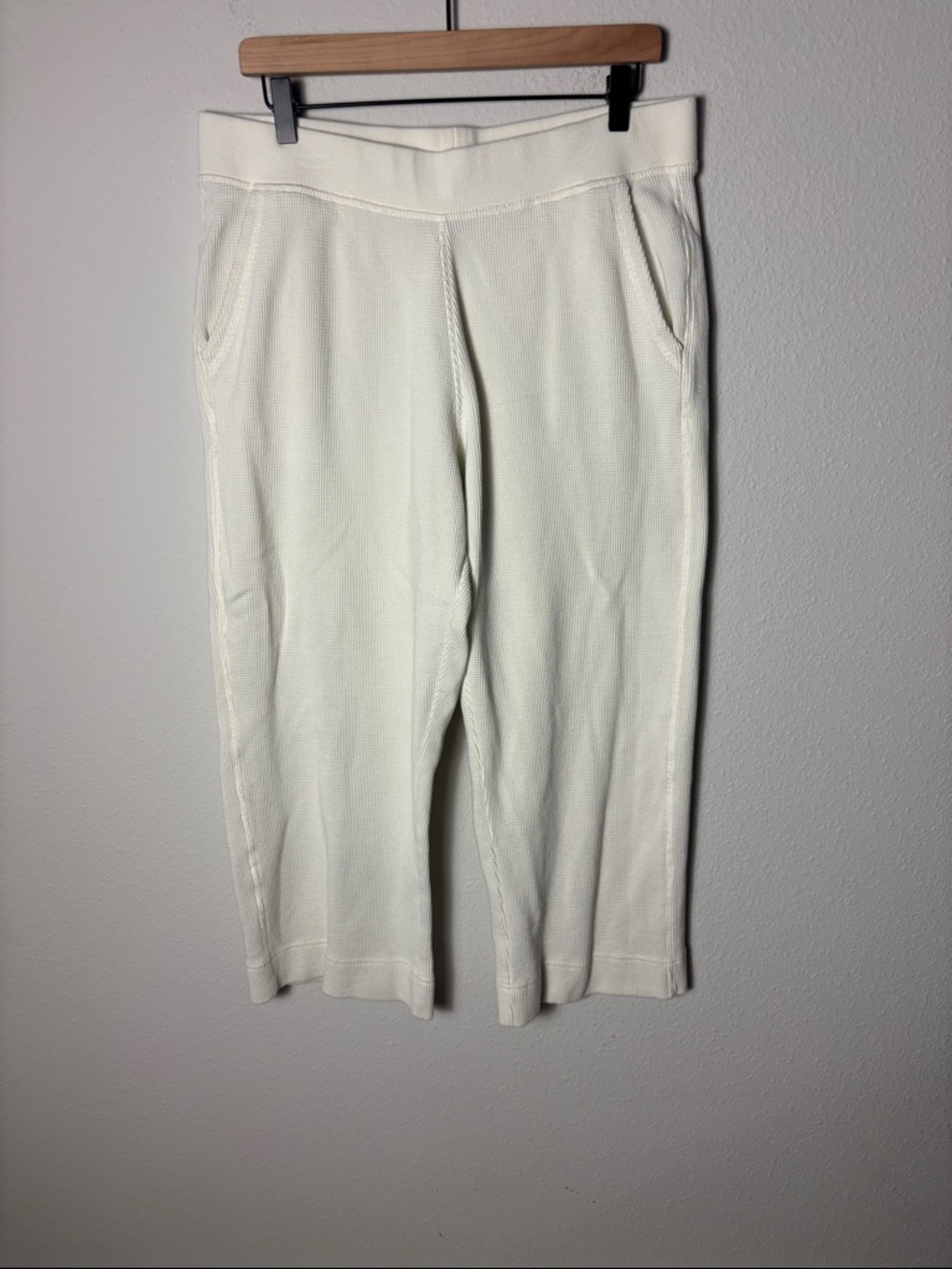 Pact Organic Thermal Waffle Wide Leg 25.5” Inseam Pant Pearl Cream